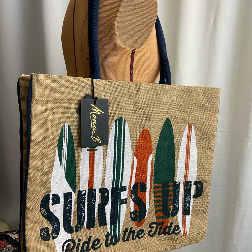 Mona B Surfs Up Burlap Tote Bag BL-248